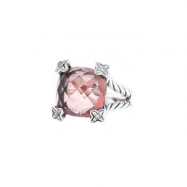 Sortija David Yurman Cushion On Point en plata,  diamantes y morganita