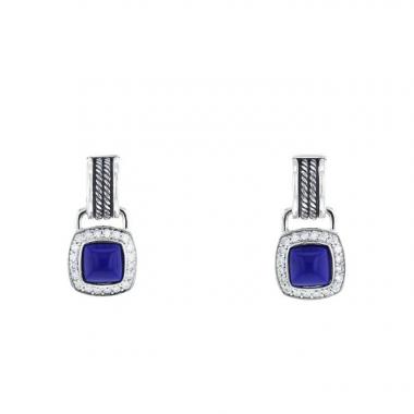 Paire de boucles d'oreilles amovible David Yurman Albion en argent,  lapis-lazuli et diamants