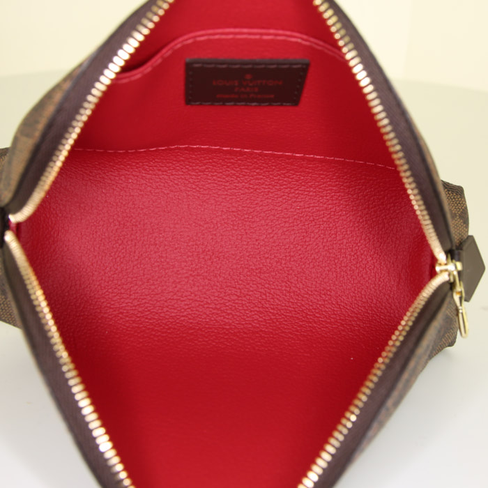 Louis Vuitton Zippy wallet in ebene damier canvas and red leather - Detail D3