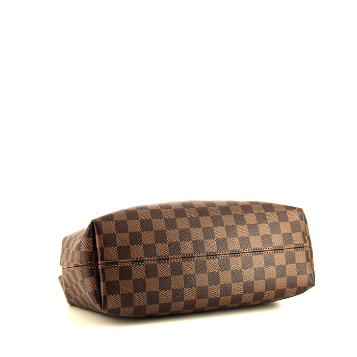 Sac cabas Louis Vuitton Graceful en toile damier enduite ébène et cuir marron - Detail D4