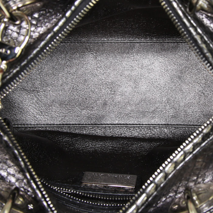 Dior Lady Dior Limited Edition medium model handbag in silver python - Detail D3