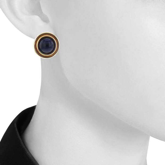 Paire de boucles d'oreilles Lalaounis en or jaune,  argent et sodalite - Detail D1