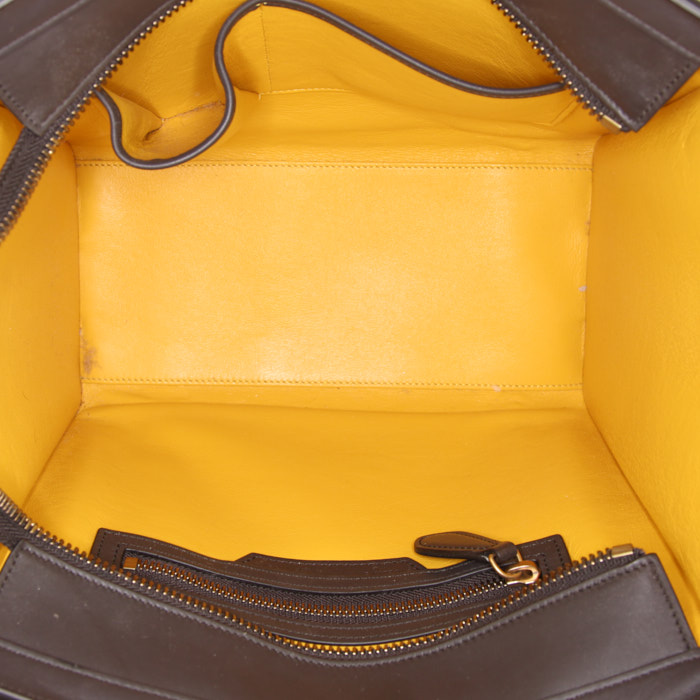 Bolso de mano Celine Luggage en cuero gris y amarillo - Detail D2