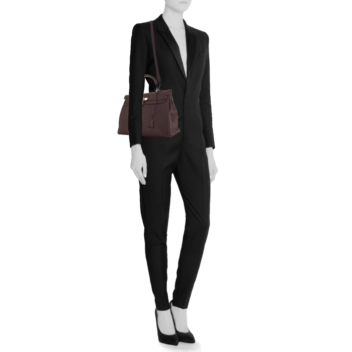 Sac à main Hermes Kelly 35 cm en cuir togo violet Raisin - Detail D2