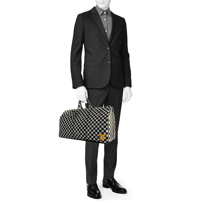 Louis Vuitton Keepall Editions Limitées weekend bag in black and white damier distorted canvas - Detail D1