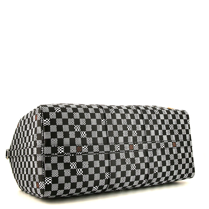 Louis Vuitton Keepall Editions Limitées weekend bag in black and white damier distorted canvas - Detail D5