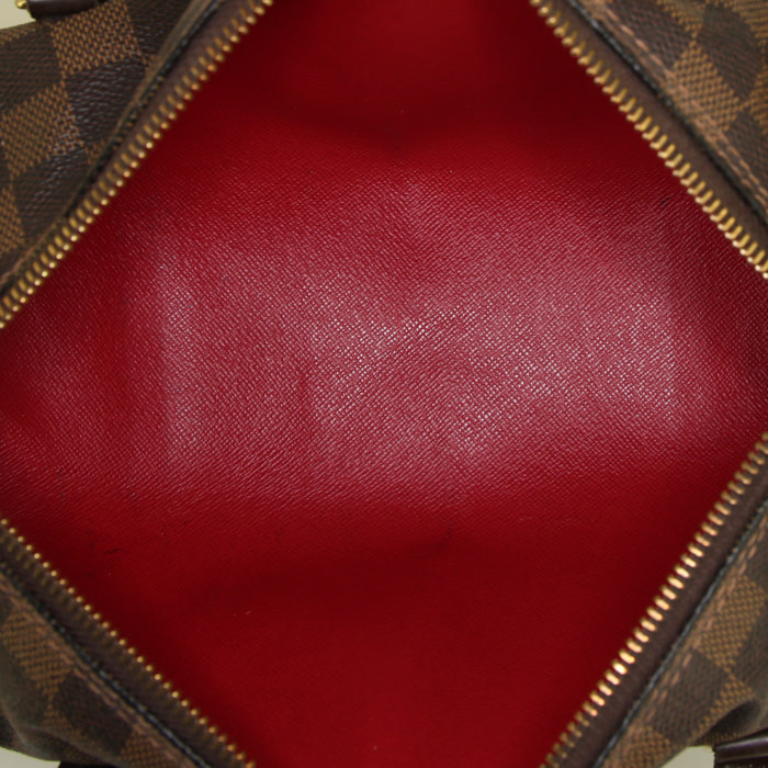 Bolso de mano Louis Vuitton Papillon en lona a cuadros ébano y cuero marrón - Detail D2