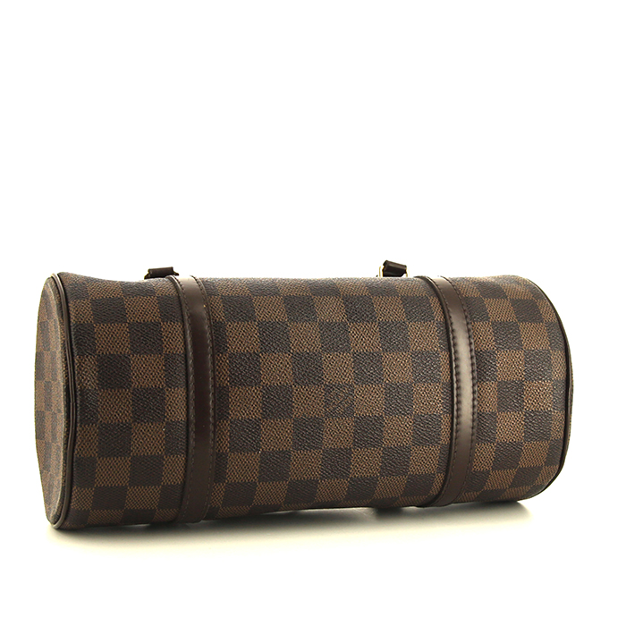 Bolso de mano Louis Vuitton Papillon en lona a cuadros ébano y cuero marrón - Detail D4