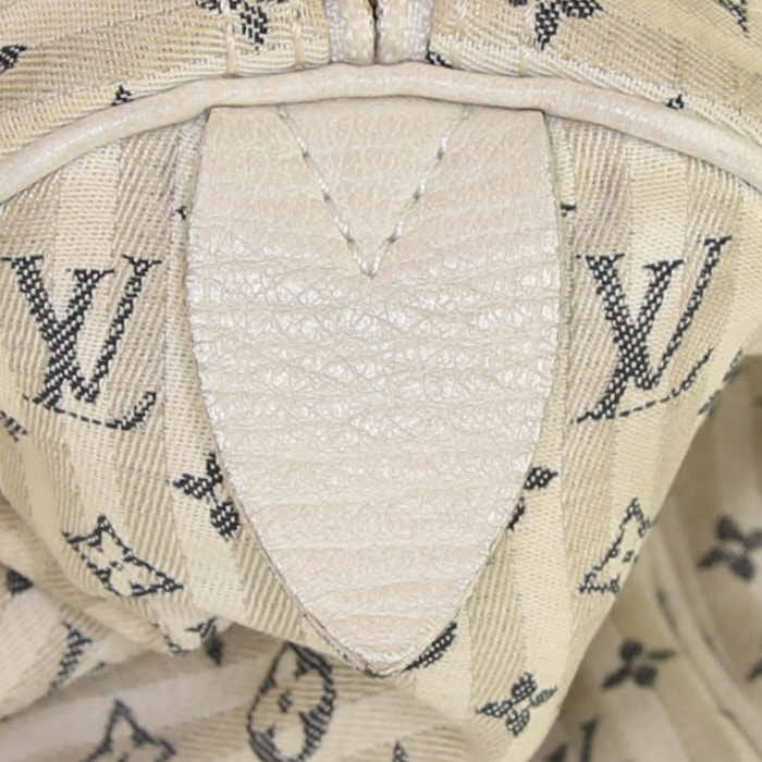 Sac à main Louis Vuitton Speedy 30 en toile monogram blanche et bleu-gris - Detail D3