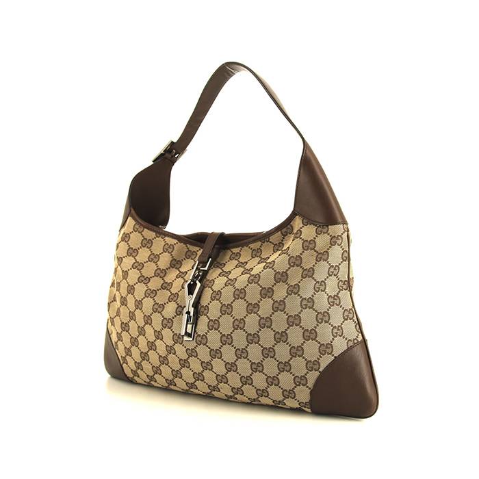 Gucci Jackie vintage handbag in beige monogram canvas and brown leather - 00pp