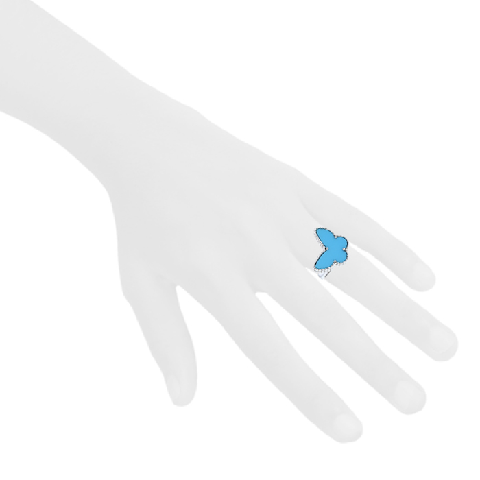Bague Van Cleef & Arpels Lucky Alhambra en or blanc et turquoise - Detail D1