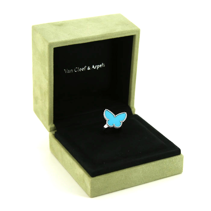 Sortija Van Cleef & Arpels Lucky Alhambra en oro blanco y turquesa - Detail D2