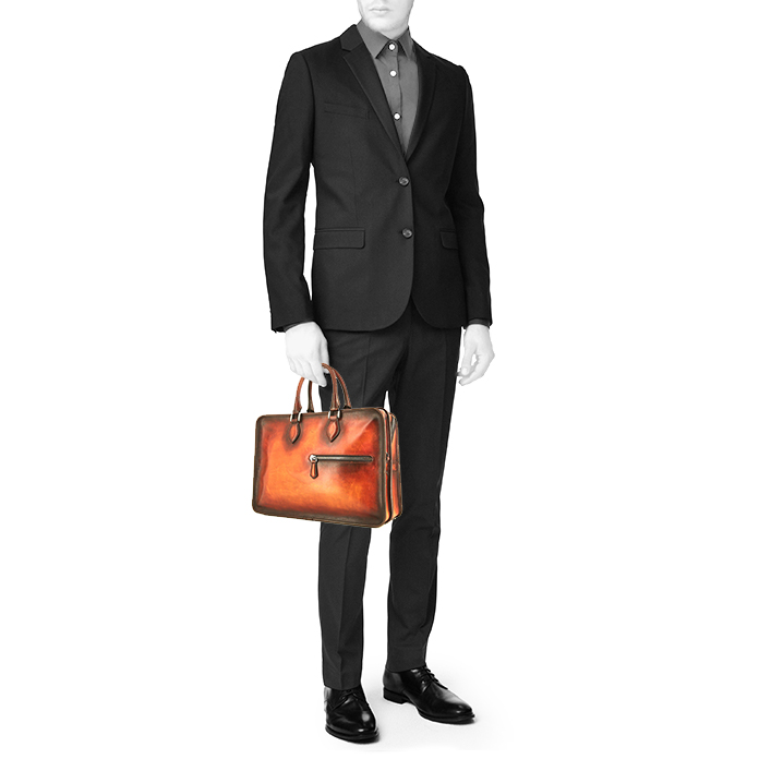 Berluti Deux jours briefcase in brown shading leather - Detail D1