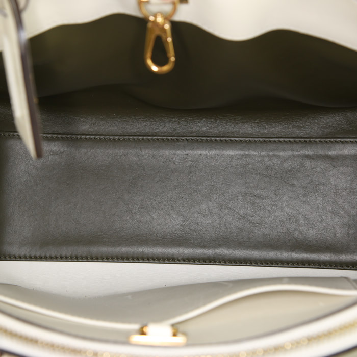 Borsa Louis Vuitton City Steamer in pelle beige verde kaki e rosa - Detail D3