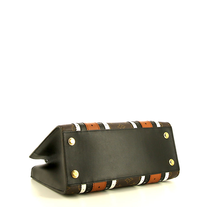 Sac à main Louis Vuitton City Steamer moyen modèle en cuir noir marron et blanc et toile monogram ébène - Detail D5
