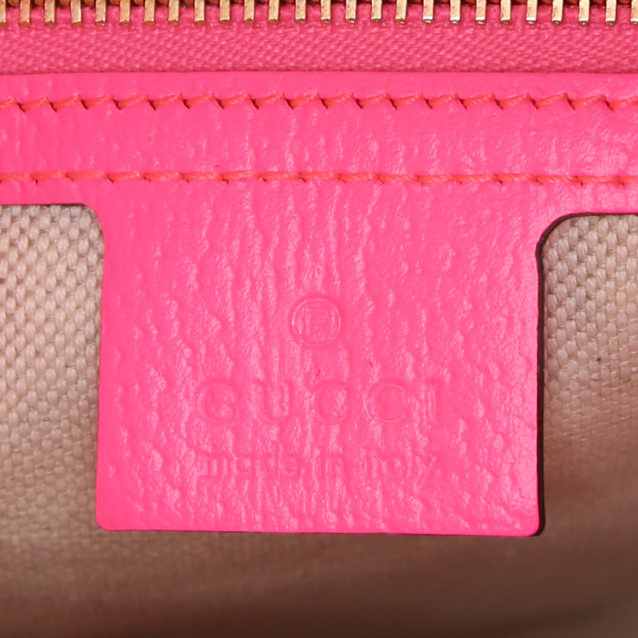 Gucci Jackie handbag in beige canvas and pink leather - Detail D3