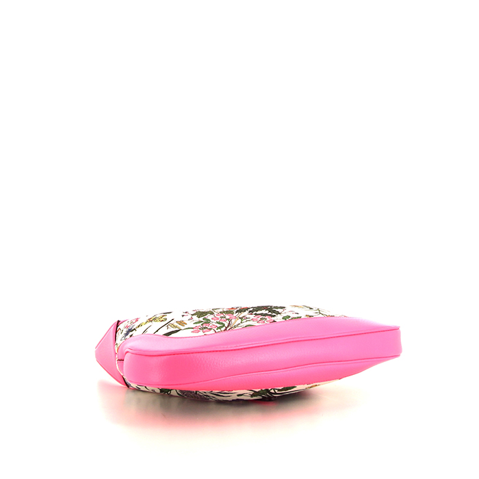 Borsa Gucci Jackie in tela beige a fiori e pelle rosa - Detail D4