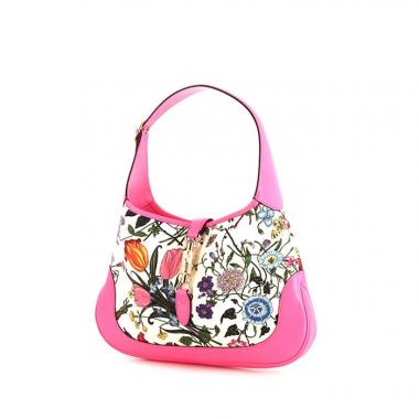 Bolso de mano Gucci Jackie en lona beige y cuero rosa