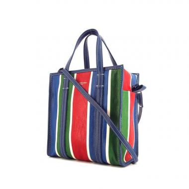 Bolso Cabás Balenciaga Bazar shopper modelo mediano en cuero azul, blanco, verde y rojo