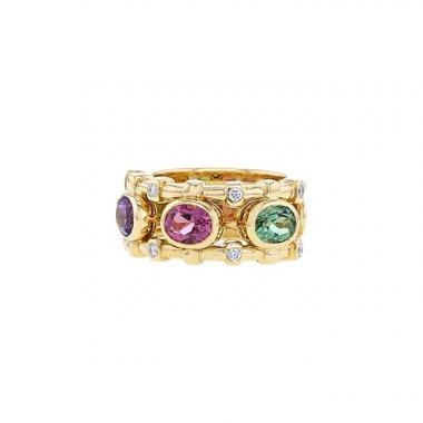 Bague Dior Deux Epices en or jaune,  améthyste, tourmaline et péridot