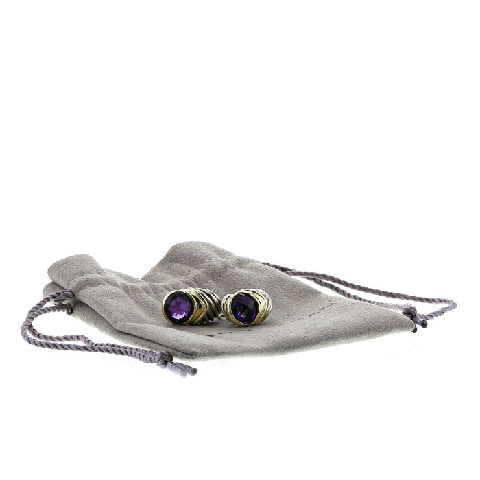 Paire de boucles d'oreilles David Yurman en argent,  or jaune 14 carats et améthystes - Detail D2