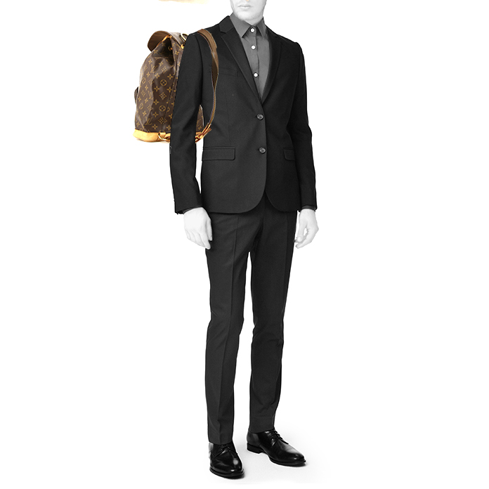 Sac à dos Louis Vuitton Montsouris en toile monogram marron et cuir naturel - Detail D1