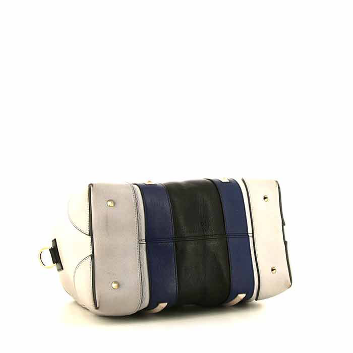 Bolso de mano Givenchy Lucrezia en cuero azul, blanco y negro - Detail D5