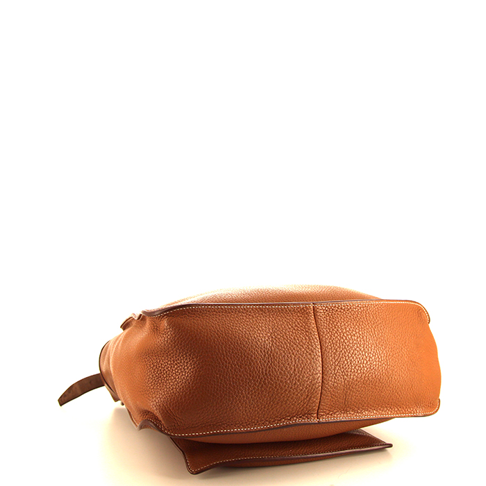 Sac porté épaule Hermes Marwari en cuir togo gold et cuir marron - Detail D4