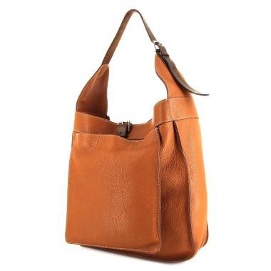 Bolso para llevar al hombro Hermes Marwari en cuero togo color oro y cuero marrón