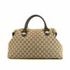 Gucci handbag in beige monogram canvas and brown leather - 360 thumbnail