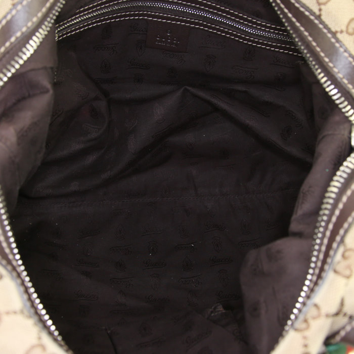 Borsa Gucci in tela monogram beige e pelle marrone - Detail D2