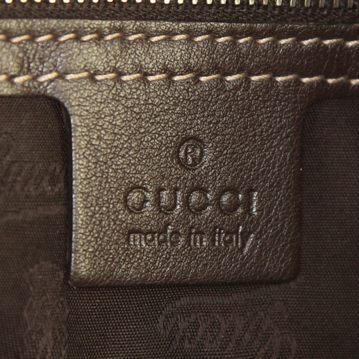 Borsa Gucci in tela monogram beige e pelle marrone - Detail D3