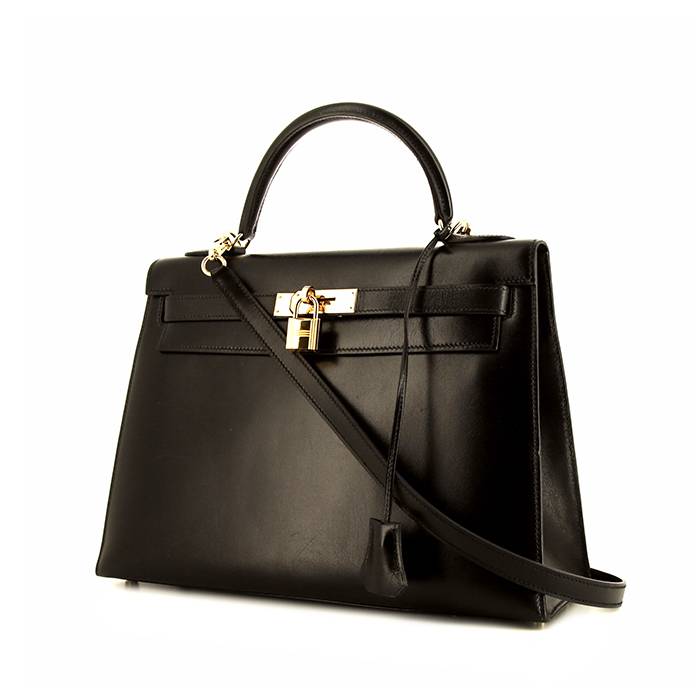 Sac à main Hermes Kelly 32 cm en cuir box noir
