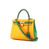 Hermes Kelly 25 cm handbag in yellow and green Swift leather - 00pp thumbnail