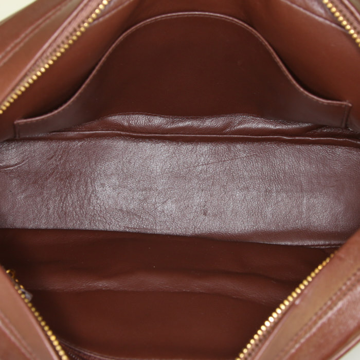 Borsa a tracolla Chanel Vintage in pelle trapuntata marrone a motivi orizzontali - Detail D2