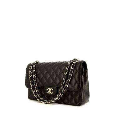Sac à main Chanel Timeless jumbo en cuir grainé matelassé noir