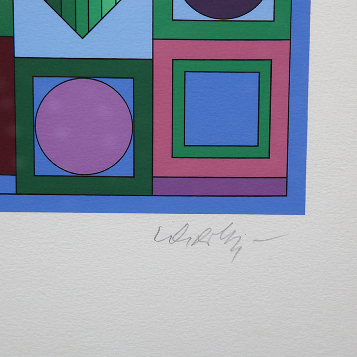 Victor Vasarely, "Hyram", sérigraphie en couleurs sur papier, signée, numérotée et encadrée, de 1986