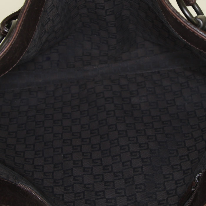 Sac à main Gucci Vintage en daim marron et cuir marron - Detail D2