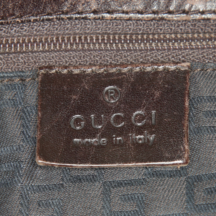 Sac à main Gucci Vintage en daim marron et cuir marron - Detail D3