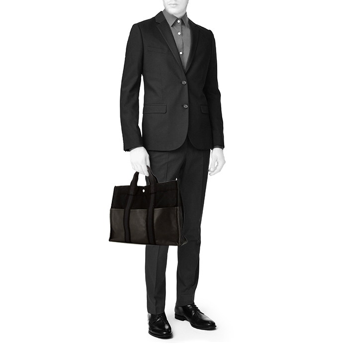 Hermès Toto Bag - Reporter shopping bag in black canvas and black leather - Detail D1