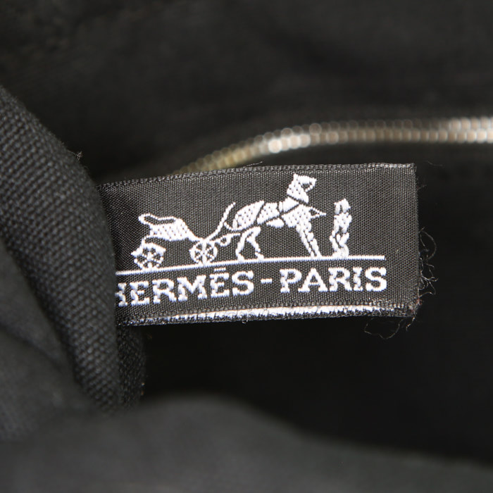 Shopping bag Hermès Toto Bag - Reporter in tela nera e pelle nera - Detail D3