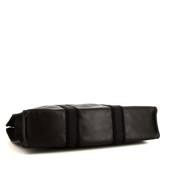 Sac cabas Hermès Toto Bag - Reporter en toile noire et cuir noir - Detail D4