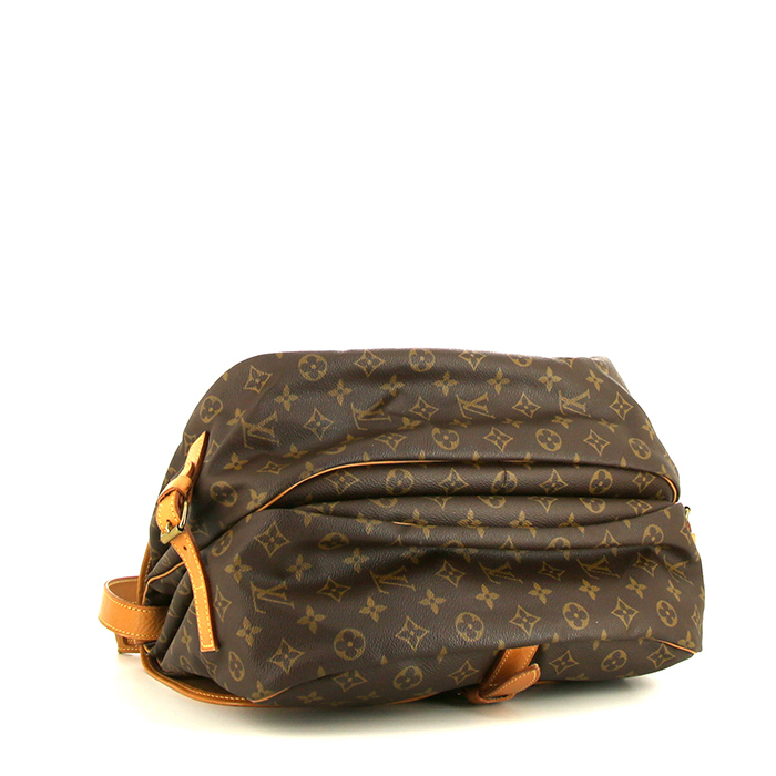 Louis Vuitton Saumur shoulder bag in brown monogram canvas and natural leather - Detail D4