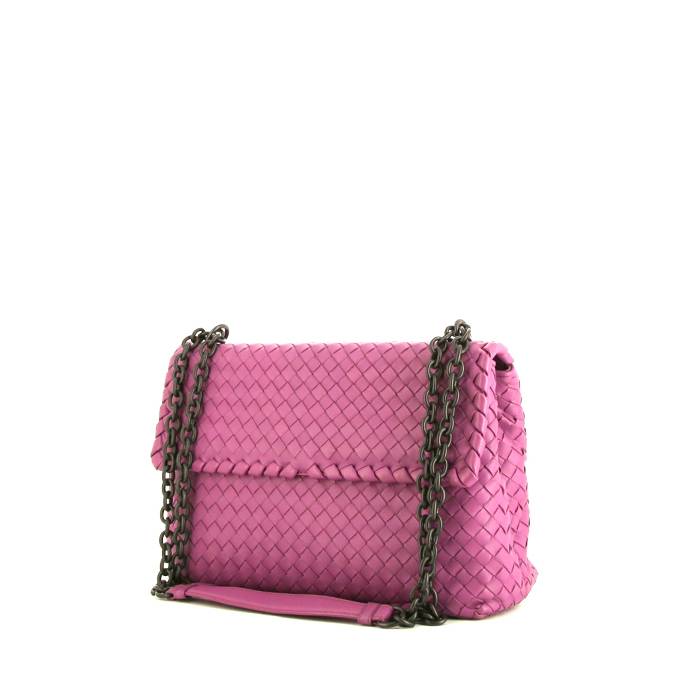Auth BOTTEGA VENETA Intrecciato Shoulder Bag Dark Pink leather