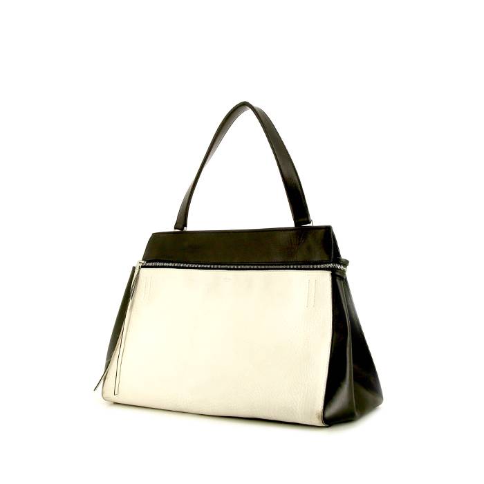 Edge Handbag In White And Black Grained Leather