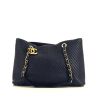 Shopping bag Chanel Grand Shopping in pelle trapuntata a zigzag blu - 360 thumbnail
