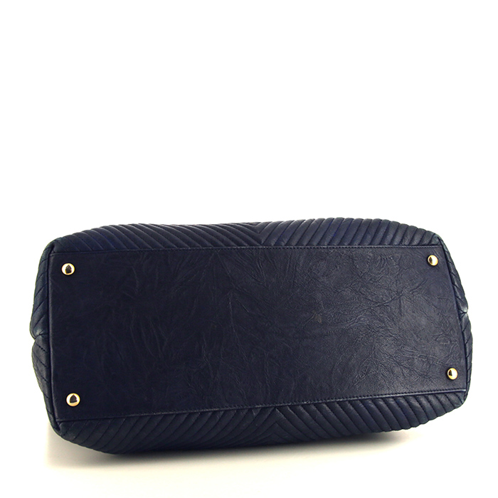 Shopping bag Chanel Grand Shopping in pelle trapuntata a zigzag blu - Detail D4
