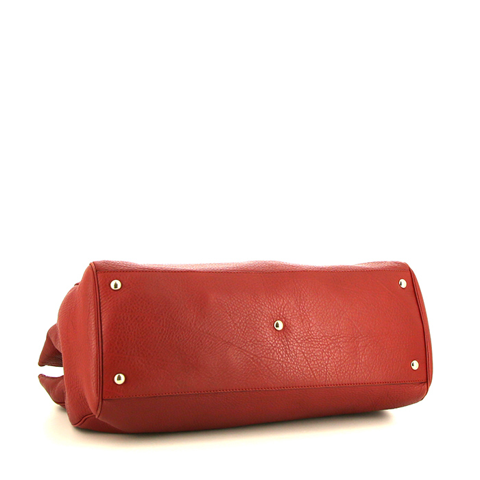 Gucci Bamboo large model handbag in red grained leather - Detail D5