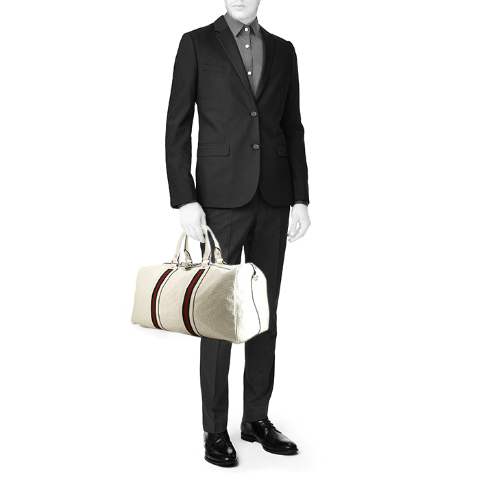 Bolsa de viaje Gucci en cuero monogram huella blanco - Detail D1