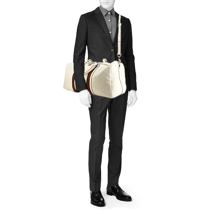 Bolsa de viaje Gucci en cuero monogram huella blanco - Detail D2